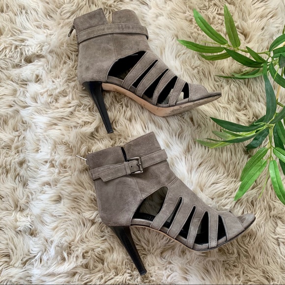 Latitude Femme Shoes - LATITUDE FEMME, Suede Cut Out Peep Toe Ankle Boots